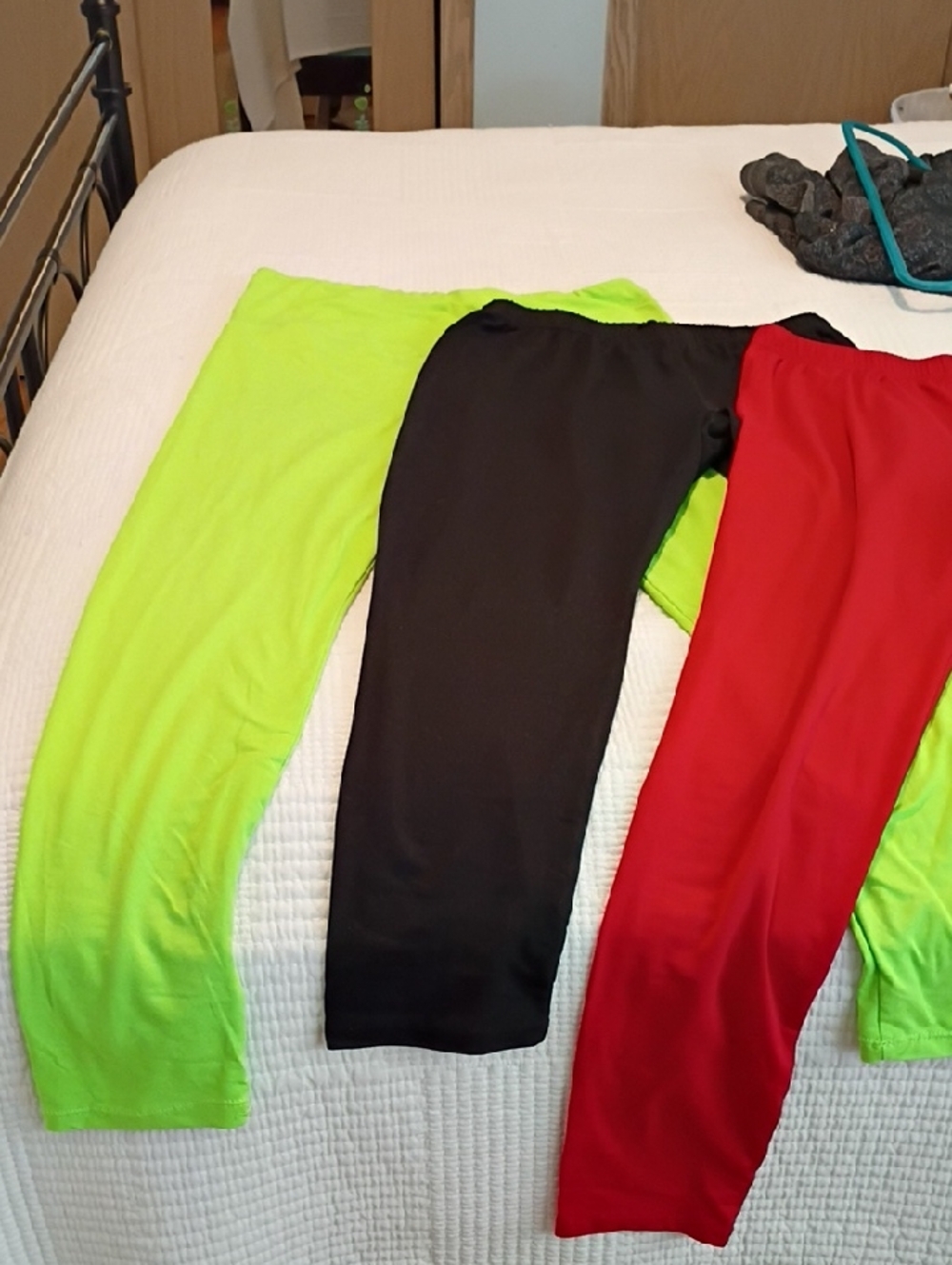 Leggings Depot Lime Green, Black & Red Trio Stretch Leggings